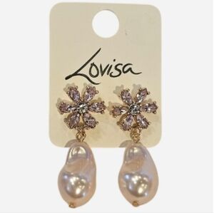 Lovisa Pink Crystal Flower Earrings with Pearl Drops - NWT